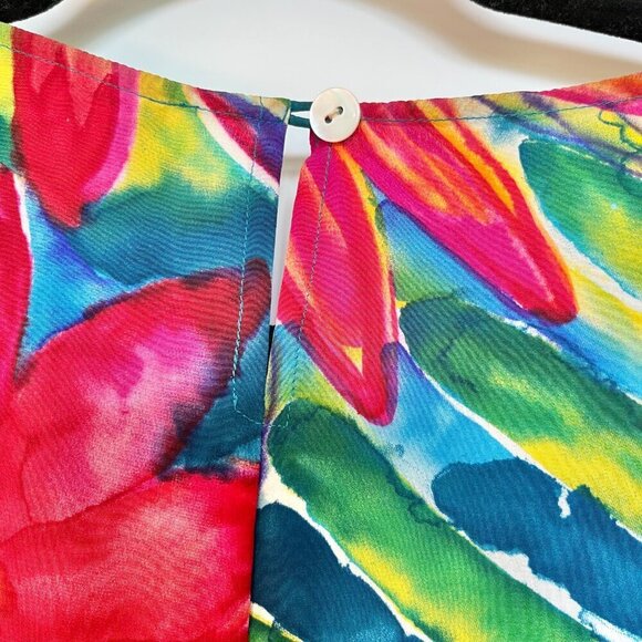 Diane Gilman Silk Blouse Vibrant, Multicolored Floral & Foliage Pattern Size 2x - Picture 5 of 9